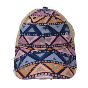 C.C. Ponyback Strapback Trucker Hat Multi OS Adjustable Distressed Mesh Back